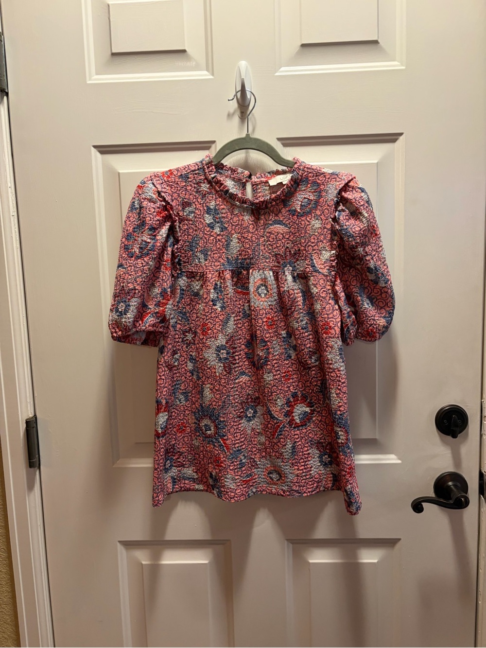 Loft Floral Puff Sleeve Tunic Top- Pink & Blue